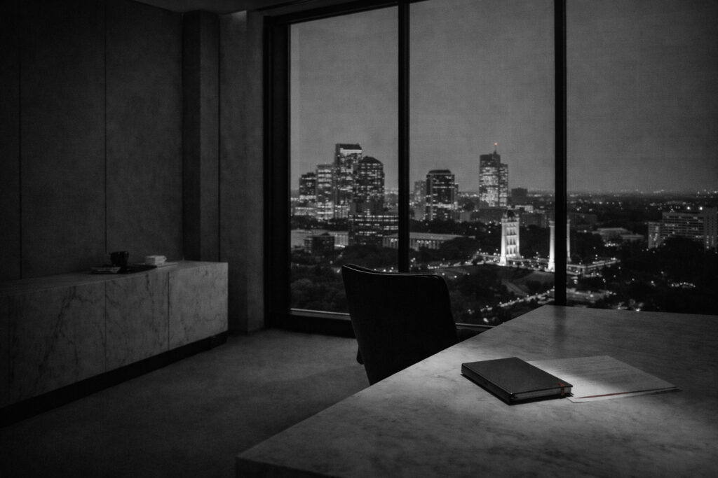 Executive suite with Sacramento skyline at twilight