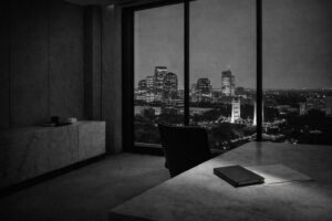 Executive suite with Sacramento skyline at twilight